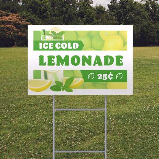 lemonade themed wholesale 12in x 18in yard sign with h-frame on yard